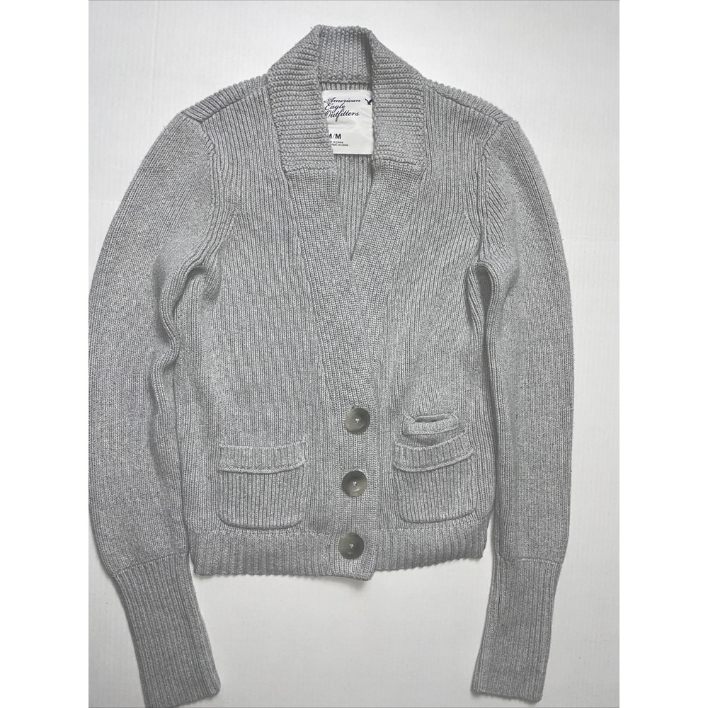 American Eagle Outfitters Women's Size Medium Gray Button-Down Cardigan Sweater